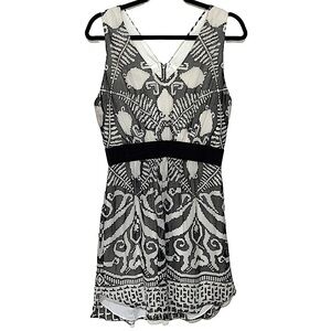 Milly of New York Ethnic Tribal Print Sleeveless Dress in Black and Ivory Size 8